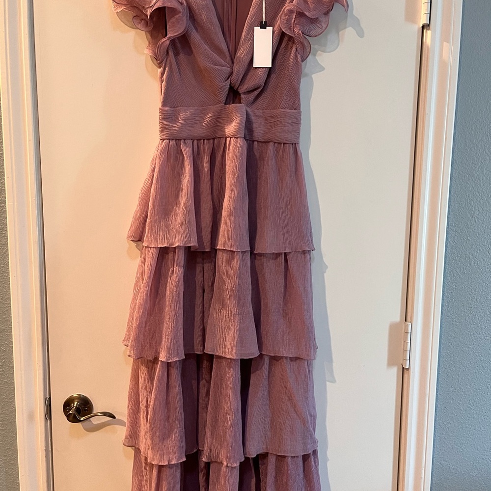 Astr The Label Ruffled Tiered Midi Dress in Mauve